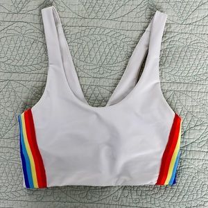 Spiritual Gangster white and rainbow sports bra